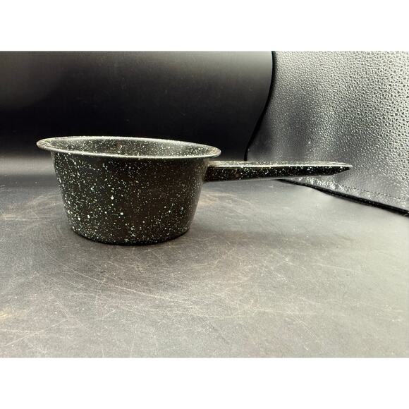 Vintage Black Speckled Enamelware Pot – 6.5” Retro Pan & Kettle-Rustic - Picture 9 of 9